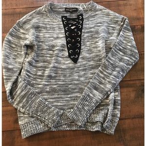 NWT Lace up Heather Gray Sweater